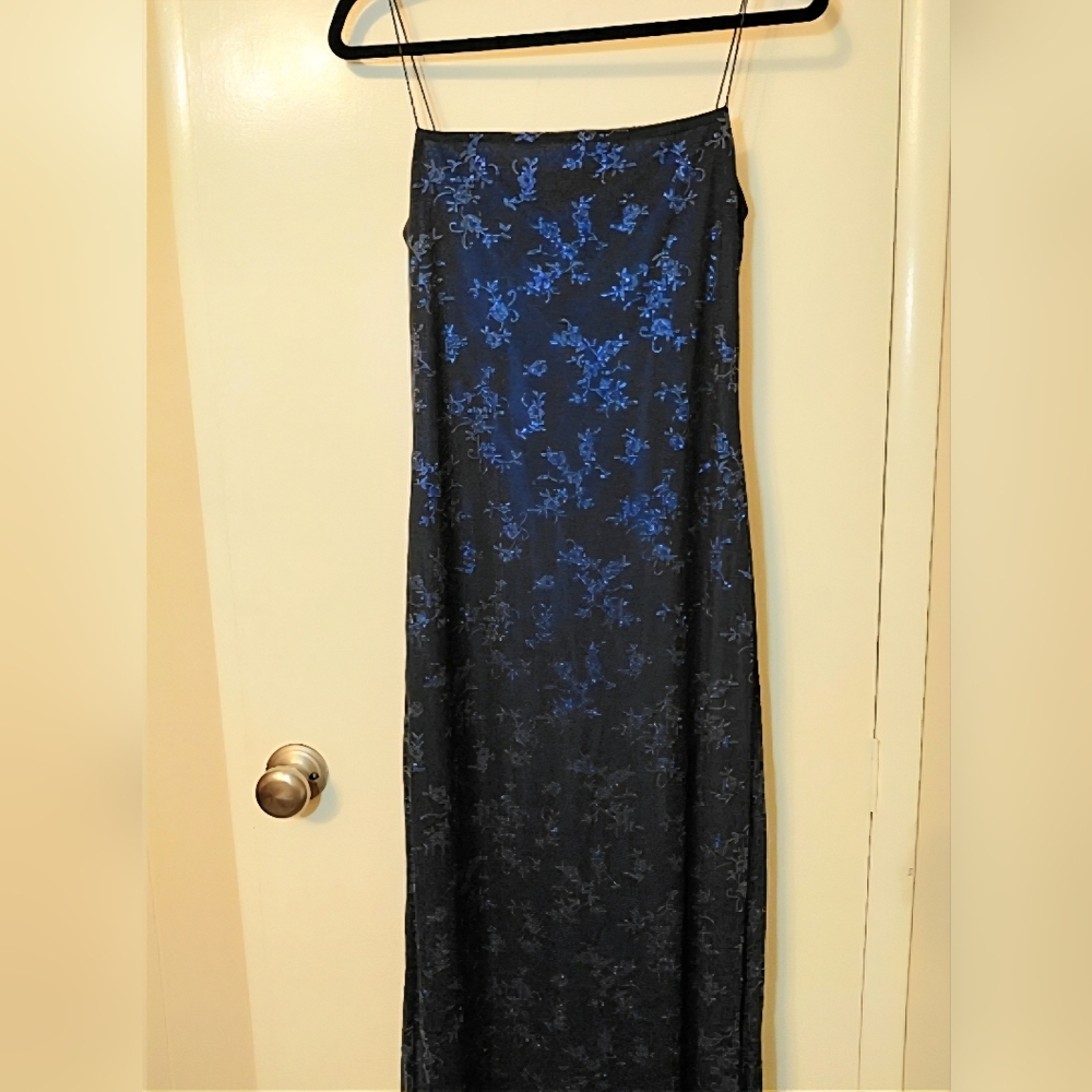 Prom Blue/Black Spaghetti Straps Tie Up Back Juniors L Or Womens 10 Hoco